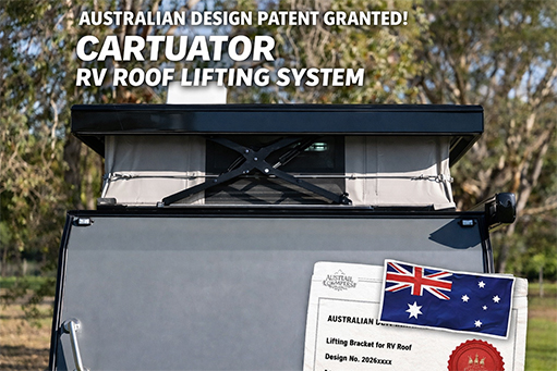 CARTUATOR RV Roof Lifting Structure Design Granted Australian Design Patent